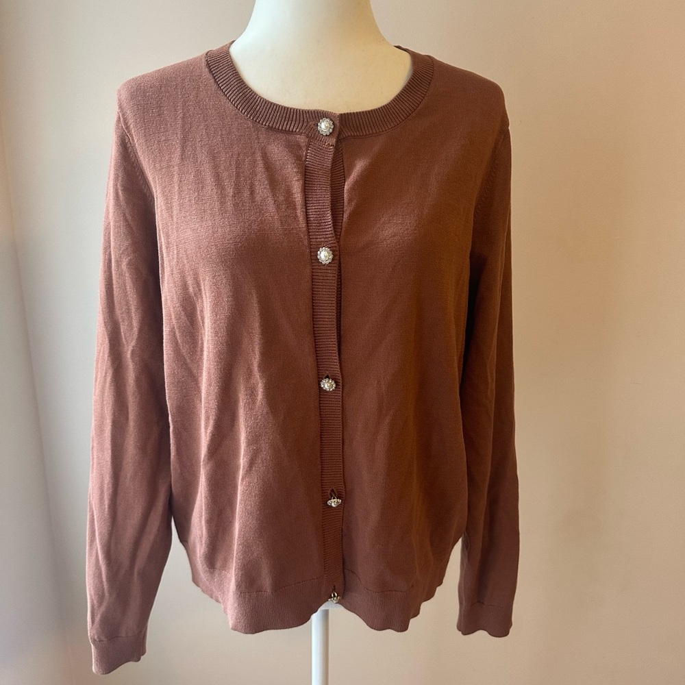 NWT embellished button cardigan sweater terracotta